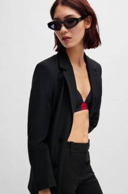 Double-breasted relaxed-fit jacket in stretch fabric, Black