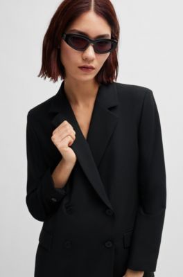Double-breasted relaxed-fit jacket in stretch fabric, Black