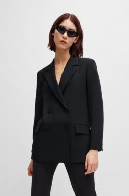 Veste crois&eacute;e Relaxed Fit en tissu stretch, Noir