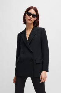Relaxed-fit blazer met twee rijen knopen van stretchmateriaal, Zwart