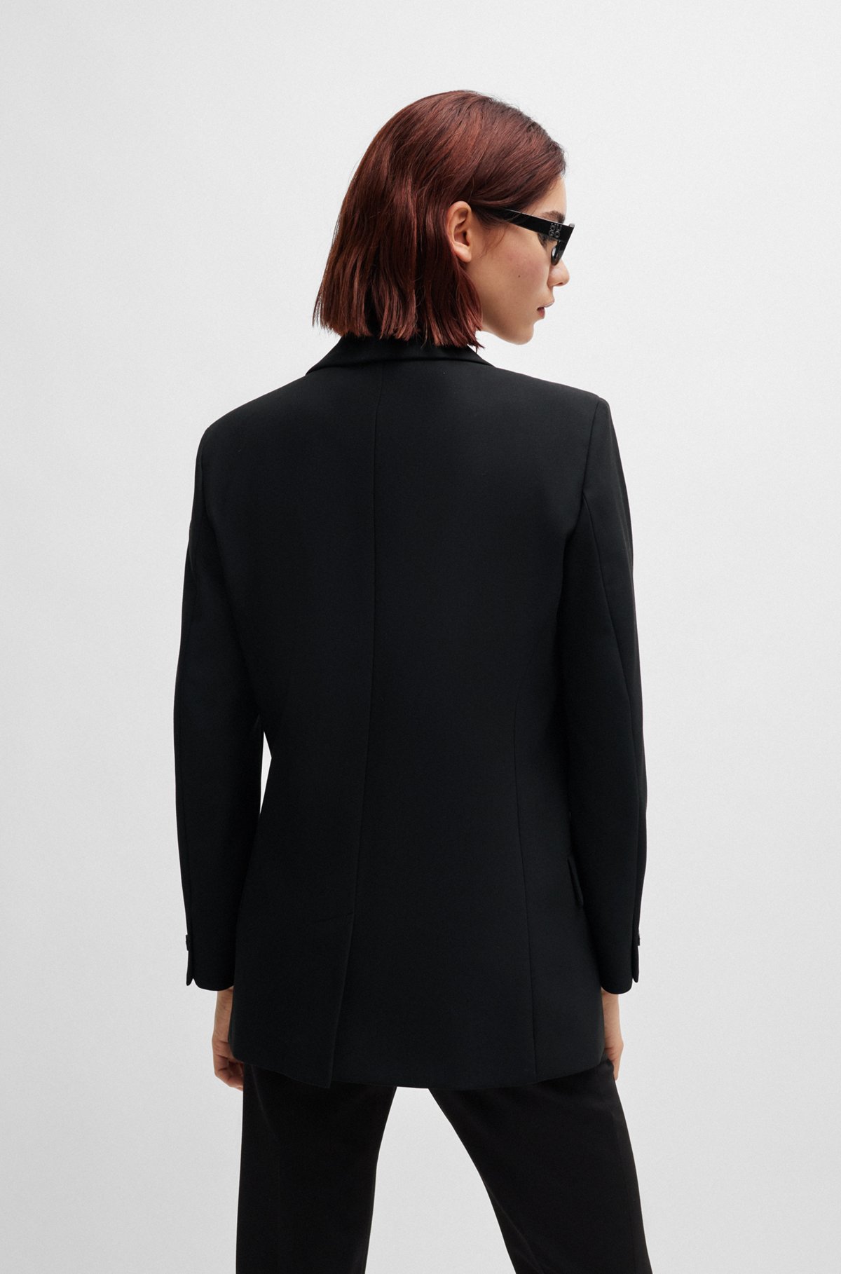 Double-breasted relaxed-fit jacket in stretch fabric, Black