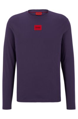 HUGO - Cotton-jersey T-shirt with red logo label