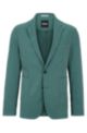 Slim-fit single-breasted jacket in performance fabric, Turquoise