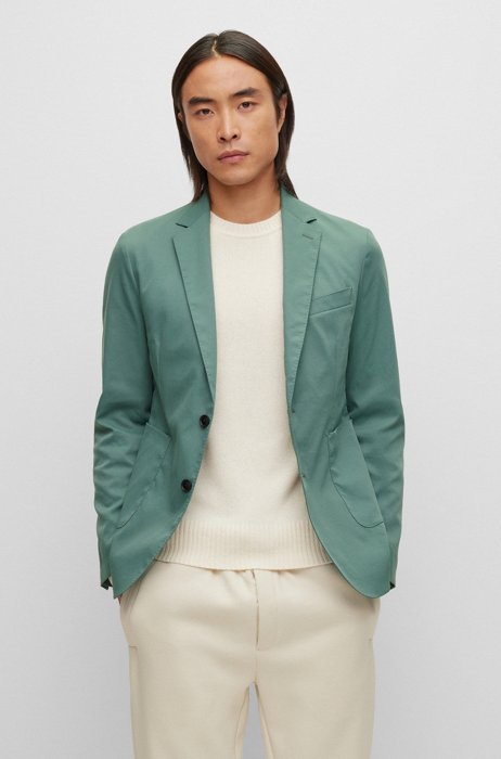 Slim-fit single-breasted jacket in performance fabric, Turquoise