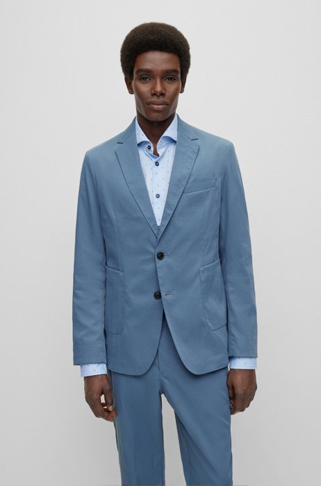 Slim-fit single-breasted jacket in performance fabric, Blue