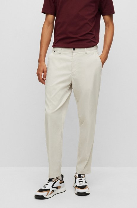 Tapered-fit trousers with cropped leg in performance fabric, Beige