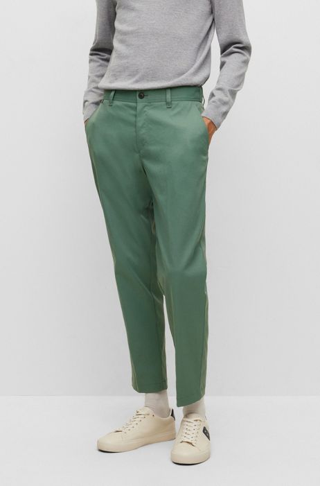 Heren Kleding voor voor Broeken pantalons en chinos voor Casual broeken BOSS by HUGO BOSS Tapered-fit Broek Met Kortere Pijpen Van Hoogwaardig Materiaal in het Groen voor heren 