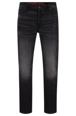 HUGO - Tapered-fit jeans in black comfort-stretch denim