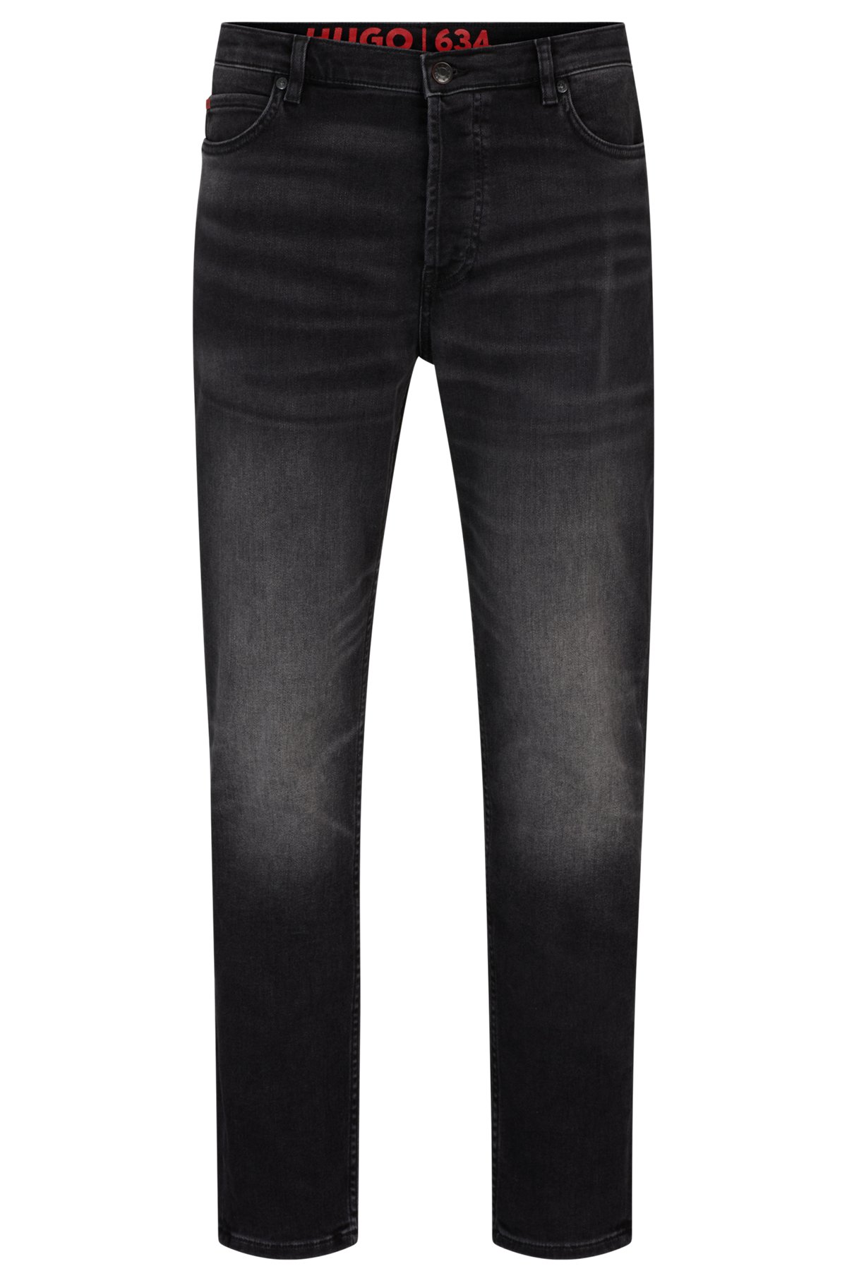 Tapered-fit jeans in black comfort-stretch denim, Dark Grey
