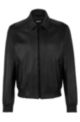 Nappa-leather bomber jacket with wing collar, Black