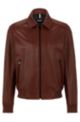 Nappa-leather bomber jacket with wing collar, Brown