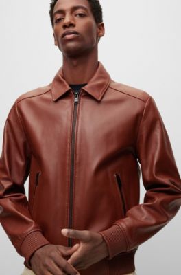 BOSS Nappaleather bomber jacket with wing collar