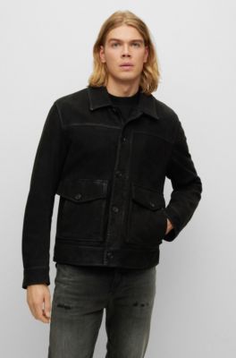 BOSS - Nappa-leather trucker jacket with detachable shearling collar