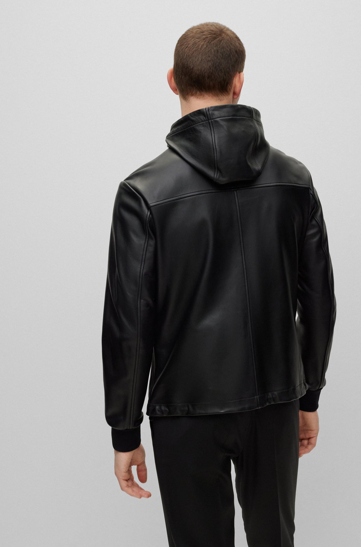Zonder hoofd bevestigen Verzoenen BOSS - Hooded leather jacket with two-way zip