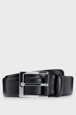Italian-made belt with branded buckle, Black
