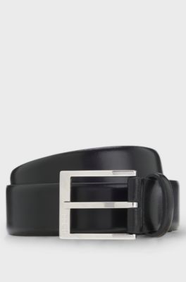 Italian-made belt with branded buckle, Black