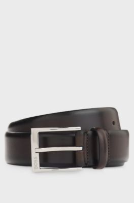 Italian-made leather belt, Dark Brown