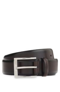 Italian-made belt with branded buckle, Dark Brown