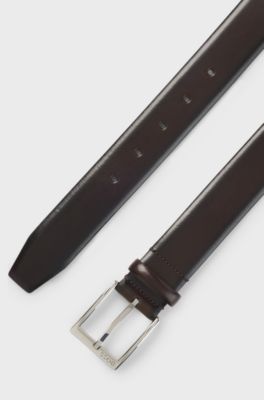 Italian-made leather belt, Dark Brown