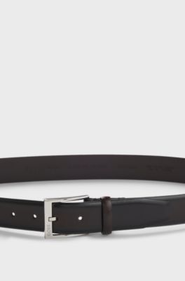 Italian-made belt with branded buckle, Dark Brown