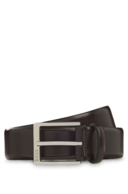Italian-made leather belt, Dark Brown