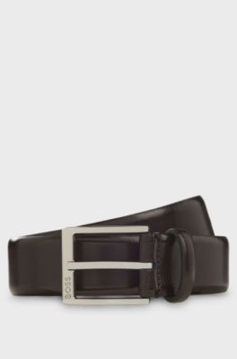 Italian-made leather belt, Dark Brown