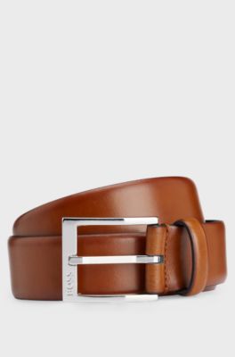 Italian-made belt with branded buckle, Brown