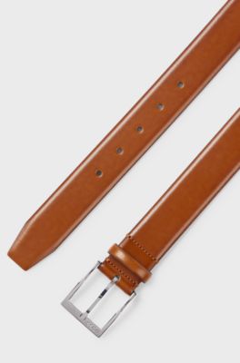Italian-made belt with branded buckle, Brown