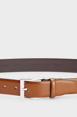 Italian-made belt with branded buckle, Brown