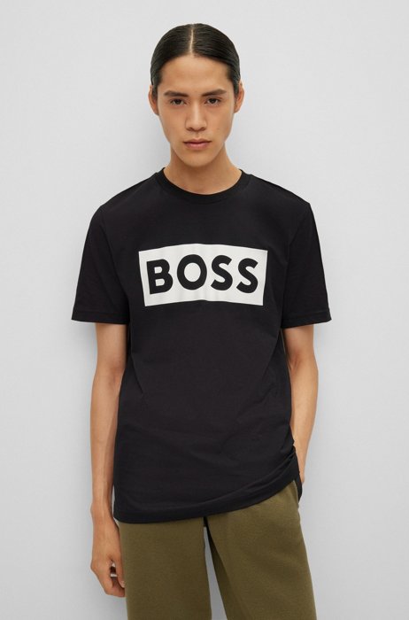 Cotton-jersey regular-fit T-shirt with logo print, Black