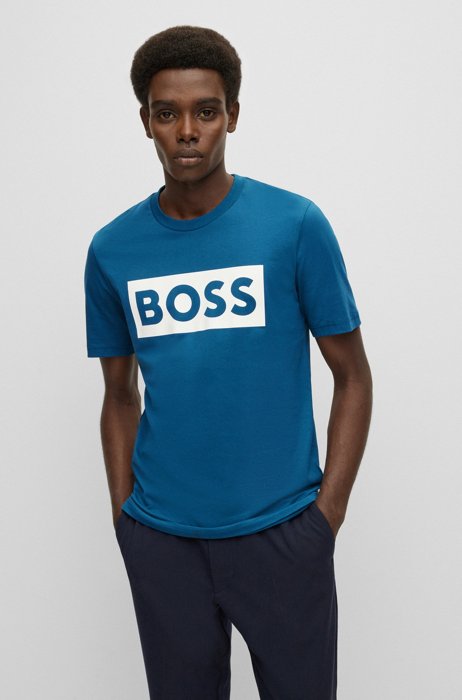 Cotton-jersey regular-fit T-shirt with logo print, Blue