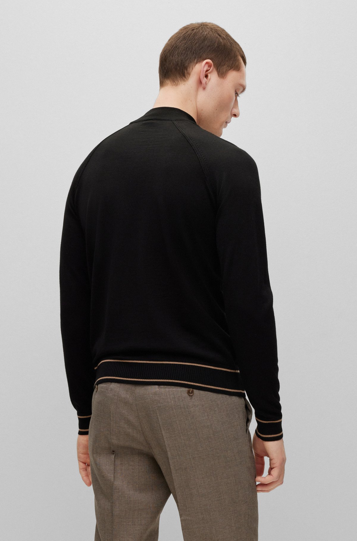 BOSS - Fine-knit wool-blend sweater with striped hem