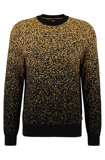 BOSS 博斯黑色和金色渐变图案常规版型毛衣,  001_Black