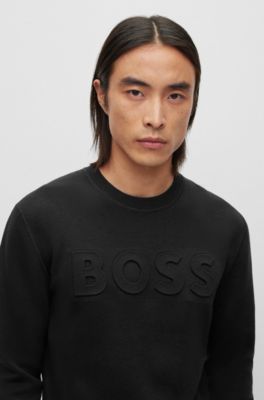 BOSS - Embossed-logo sweater in cotton and virgin wool