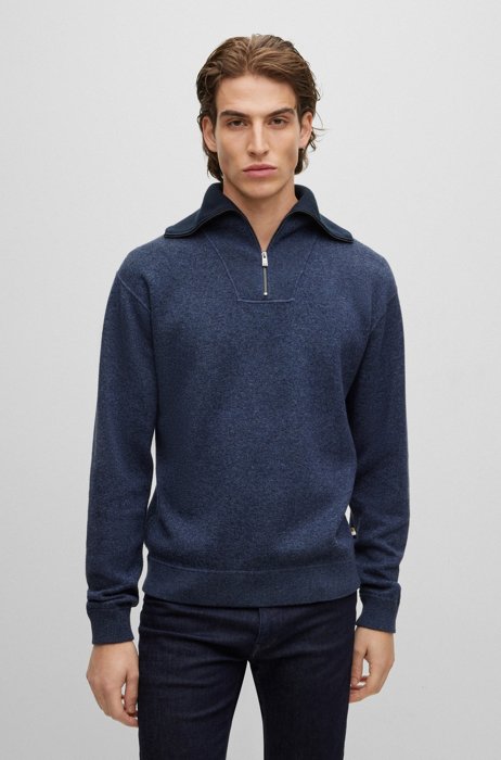 Regular-fit sweater in cotton and virgin wool, Dark Blue