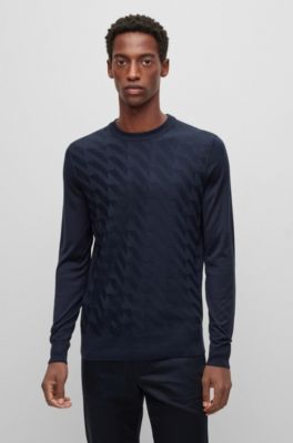 BOSS - Pure-silk sweater with jacquard front panel