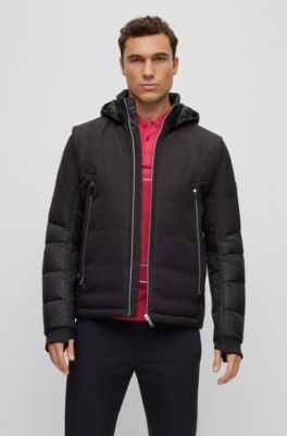 BOSS - Mixed-material down jacket with detachable and hood