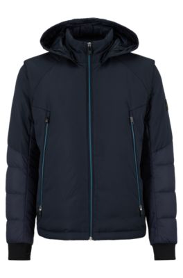 BOSS - Mixed-material down jacket with detachable sleeves and hood