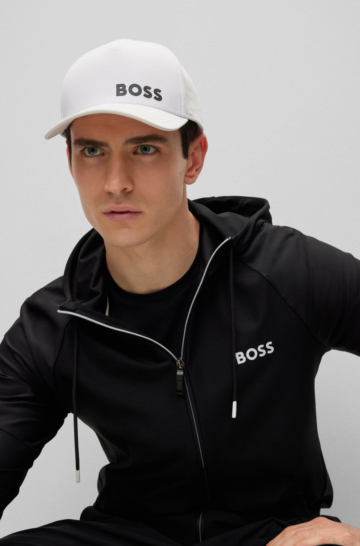 BOSS x Matteo Berrettini logo hooded sweatshirt in performance-stretch material, Black