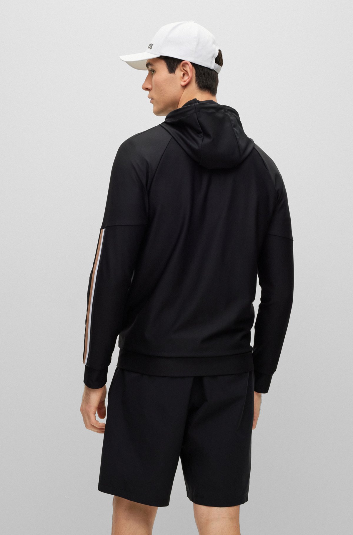 BOSS x Matteo Berrettini logo hooded sweatshirt in performance-stretch material, Black