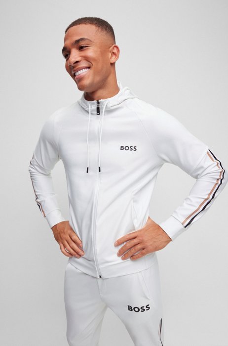 BOSS x Matteo Berrettini logo hooded sweatshirt in performance-stretch material, White