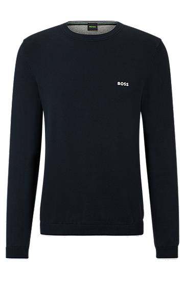 Organic-cotton regular-fit sweater with curved logo, Hugo boss