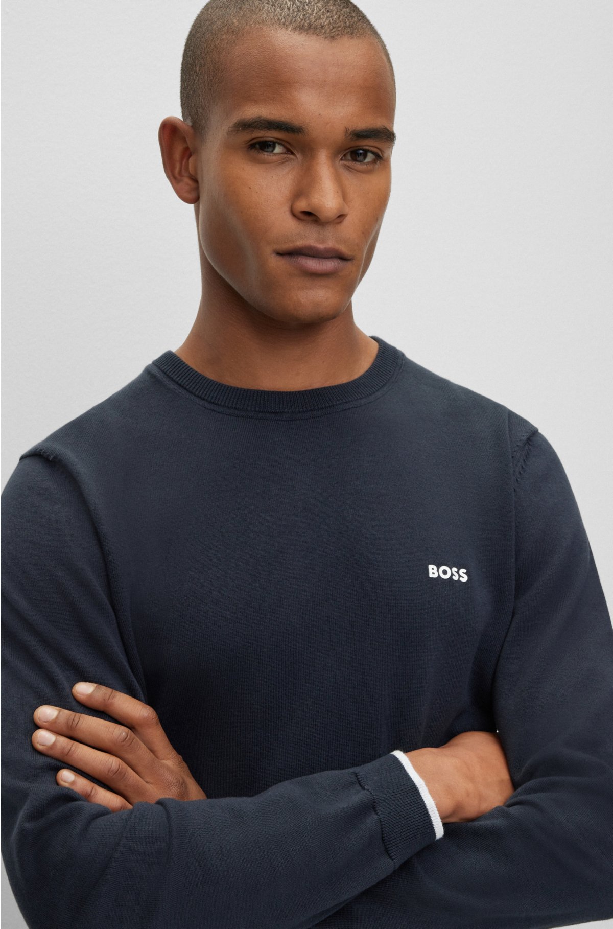 BOSS - Organic-cotton regular-fit sweater with curved logo
