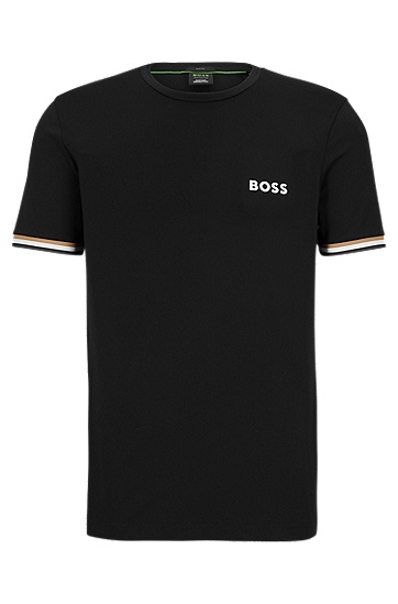BOSS 博斯BOSS x Matteo Berrettini 经典条纹和徽标装饰圆领 T 恤,  001_Black
