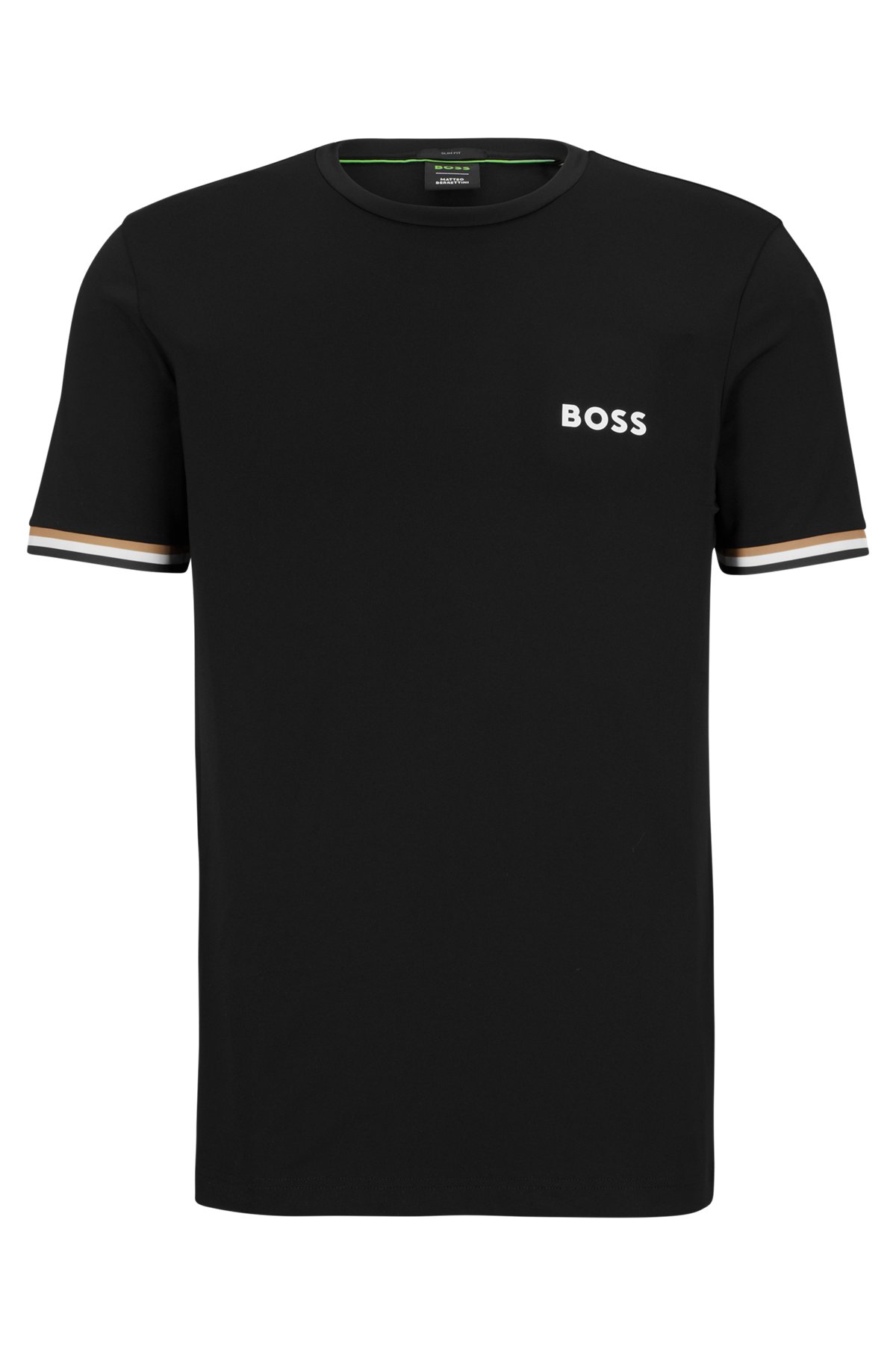 BOSS x Matteo Berrettini logo crew-neck T-shirt with signature stripes, Black