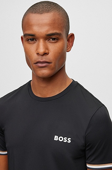 BOSS 博斯BOSS x Matteo Berrettini 经典条纹和徽标装饰圆领 T 恤,  001_Black