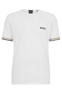 T-shirt de com gola redonda com logótipo BOSS x Matteo Berrettini com riscas características, Branco