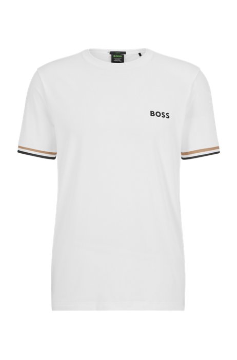T-shirt à col rond avec logo et rayures emblématiques, Blanc