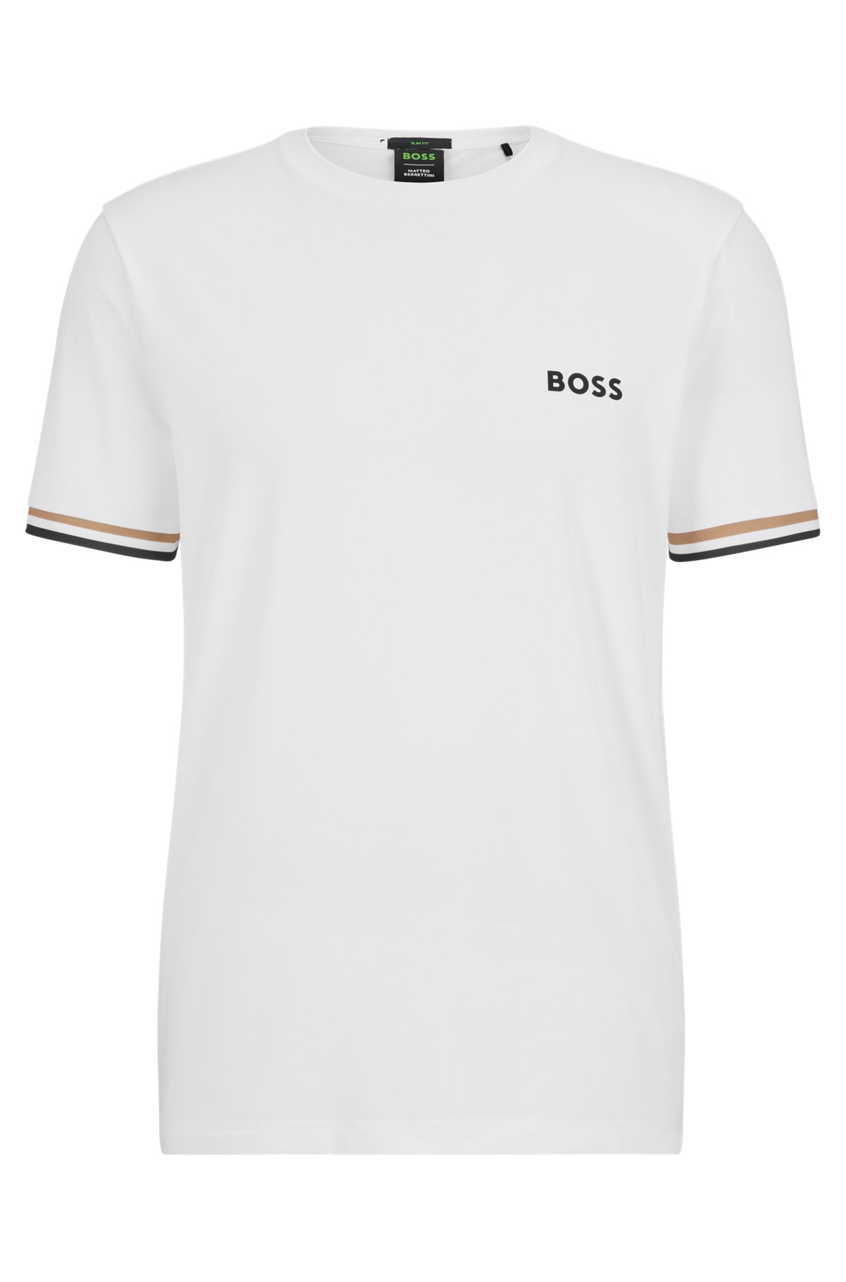 BOSS x Matteo Berrettini T-shirt a girocollo con logo e righe tipiche del marchio, Bianco
