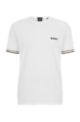T-shirt a girocollo con logo e righe tipiche del marchio, Bianco